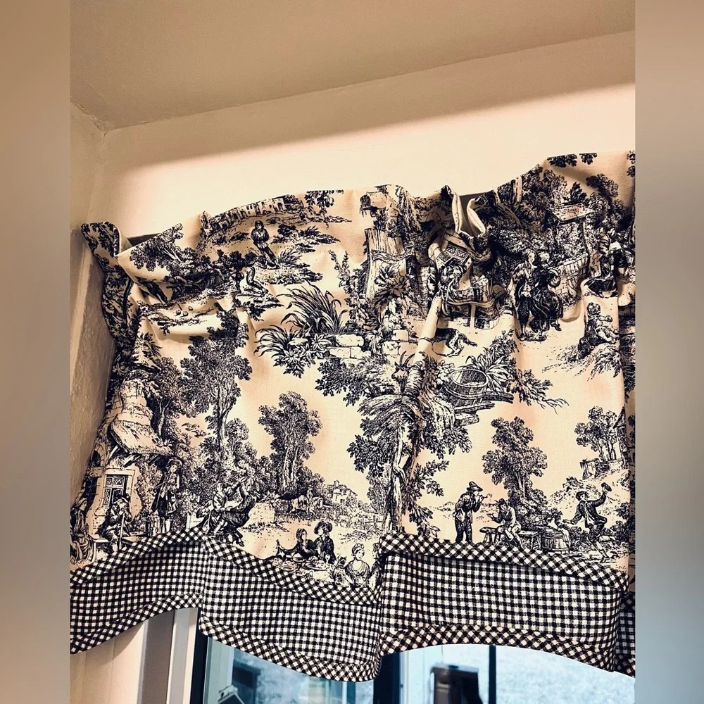 Beautiful Black Cream French Country Toile Valance Window Treatment